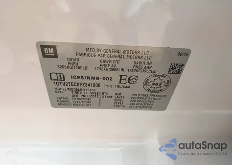 2015 GMC Sierra 1500 from USA, damaged, VIN 1GTV2TEC0FZ341908